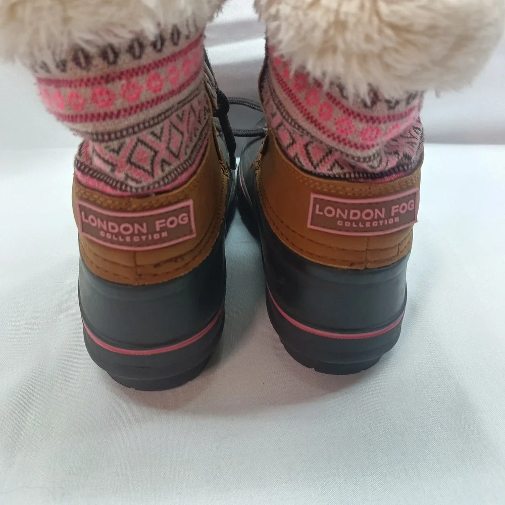 London Fog Tottenham Kids Winter Duck Boots Pink Brown Faux Fur Size 12 LFK004